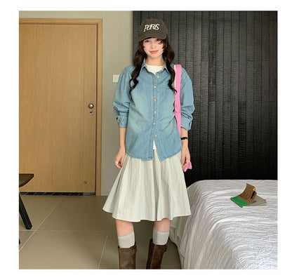 Black A-Line Skirt with Pleated Waist - Altfashion Shop