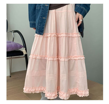 Black Tiered A-Line Maxi Skirt - Elegant Ruffled