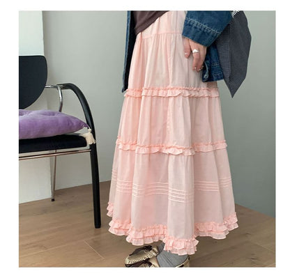 Black Tiered A-Line Maxi Skirt - Elegant Ruffled