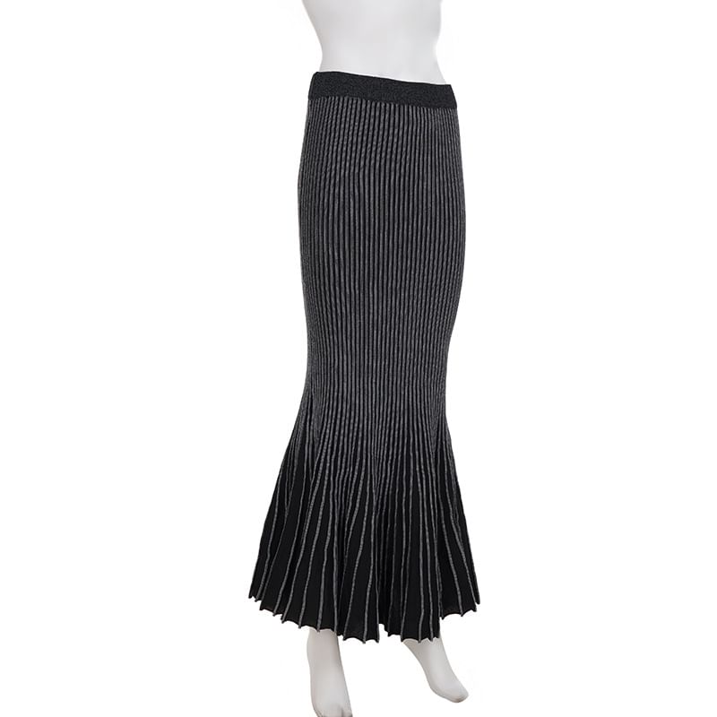 Navy Low-Rise Ribbed Mermaid Maxi Skirt - Altfashion Shop