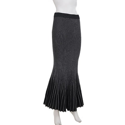 Navy Low-Rise Ribbed Mermaid Maxi Skirt - Altfashion Shop