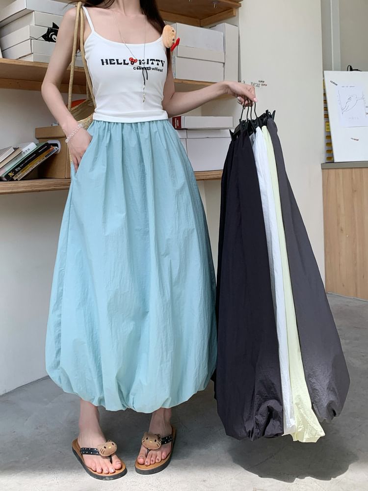 Black Maxi A-Line Skirt - Elastic Waist
