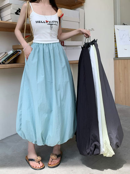 Black Maxi A-Line Skirt - Elastic Waist