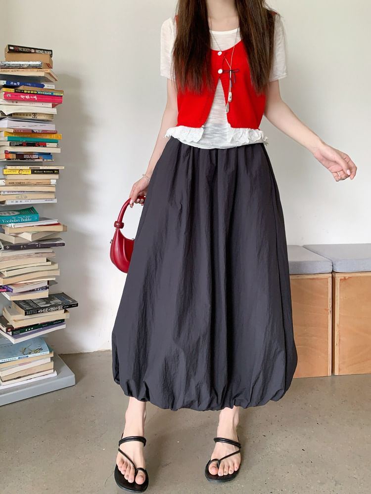 Black Maxi A-Line Skirt - Elastic Waist