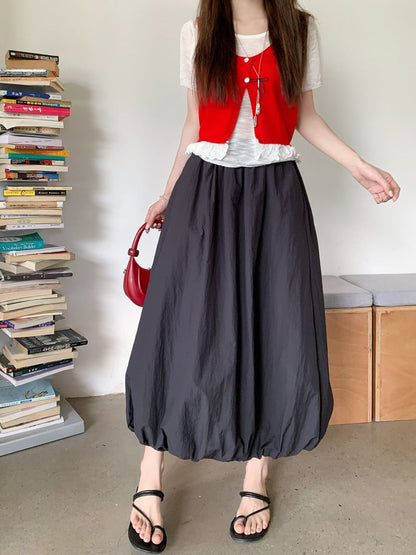 Black Maxi A-Line Skirt - Elastic Waist