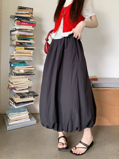 Black Maxi A-Line Skirt - Elastic Waist