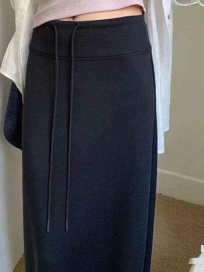 Black Maxi A-Line Skirt with Drawstring Waist