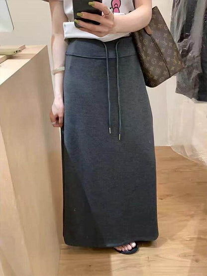 Black Maxi A-Line Skirt with Drawstring Waist