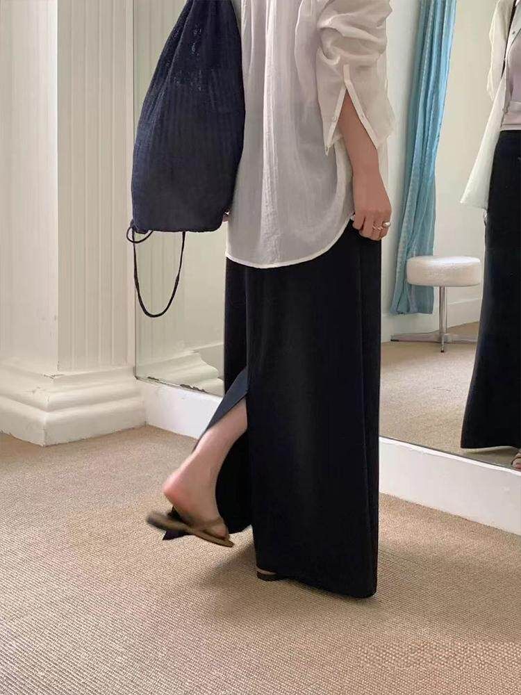 Black Maxi A-Line Skirt with Drawstring Waist