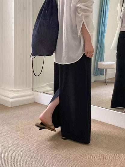 Black Maxi A-Line Skirt with Drawstring Waist