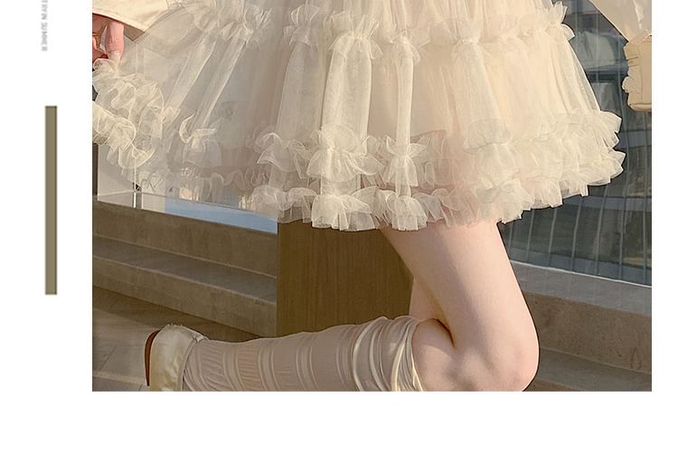 Black Mesh Tiered A-Line Mini Skirt with Ruffled Elastic Waist - Altfashion Shop