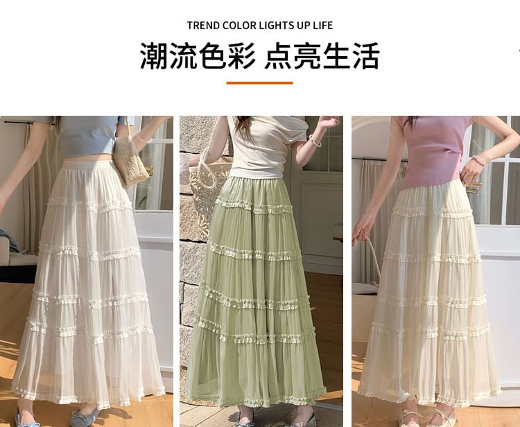 Black Tiered A-Line Maxi Skirt with Ruffles - Altfashion Shop