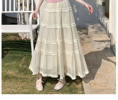 Black Tiered A-Line Maxi Skirt with Ruffles - Altfashion Shop