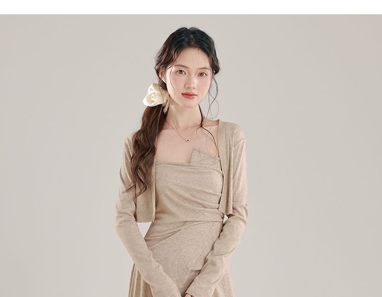 Black 3-Piece Set: Crop Cardigan, Camisole Top & A-Line Skirt - Altfashion Shop