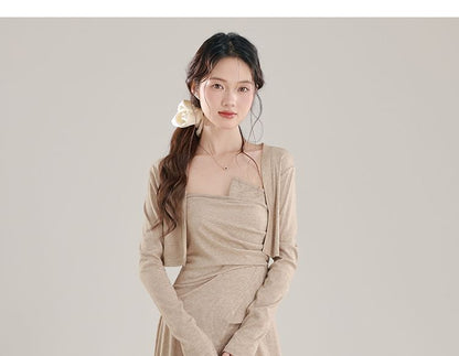 Black 3-Piece Set: Crop Cardigan, Camisole Top & A-Line Skirt - Altfashion Shop