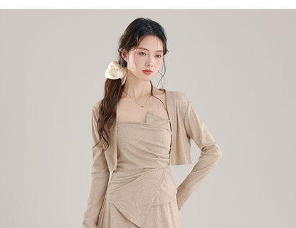 Black 3-Piece Set: Crop Cardigan, Camisole Top & A-Line Skirt - Altfashion Shop