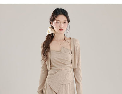 Black 3-Piece Set: Crop Cardigan, Camisole Top & A-Line Skirt - Altfashion Shop