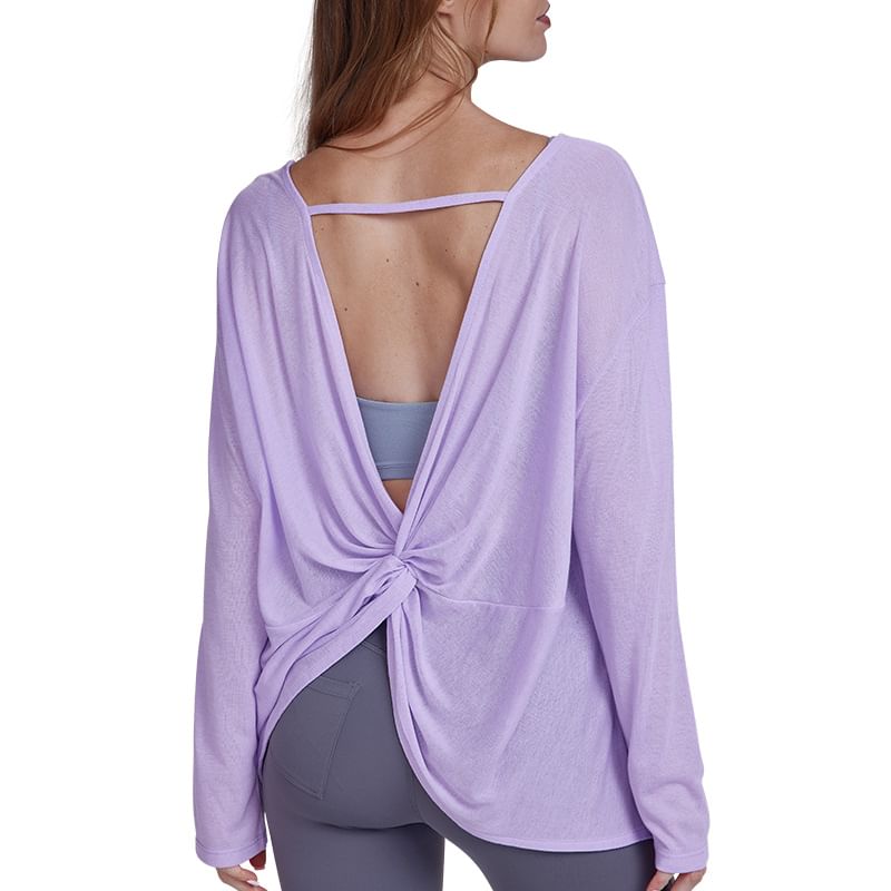 Cutout Back Ruched T-Shirt with Boat Neck and Long Sleeves