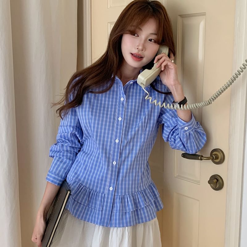 Collared Ruffle Long-Sleeve Shirt