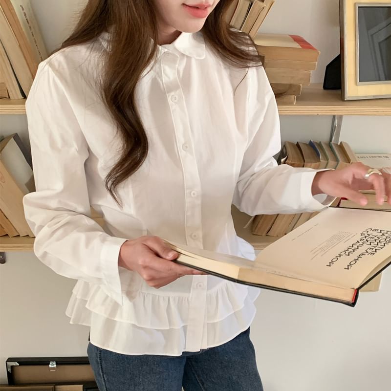 Collared Ruffle Long-Sleeve Shirt