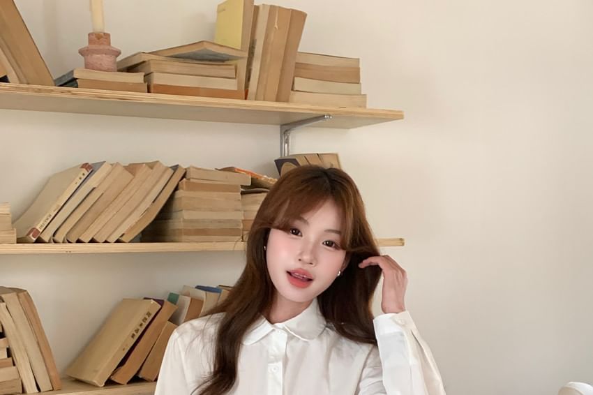 Collared Ruffle Long-Sleeve Shirt