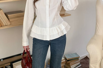 Collared Ruffle Long-Sleeve Shirt