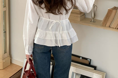 Collared Ruffle Long-Sleeve Shirt