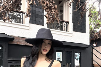 Sleeveless Plain Bodysuit Top / Long-Sleeve Knit Shrug