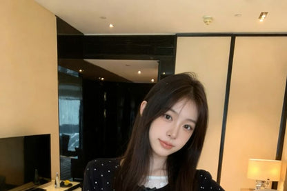 Black Dotted Long-Sleeve Crew Neck Two-Piece Set - Altfashion Shop