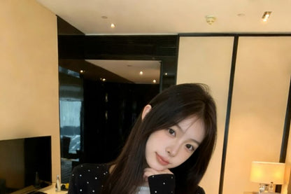 Black Dotted Long-Sleeve Crew Neck Two-Piece Set - Altfashion Shop
