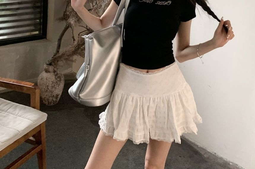 Black Lace Mini A-Line Skirt - Altfashion Shop