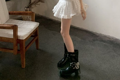 Black Lace Mini A-Line Skirt - Altfashion Shop