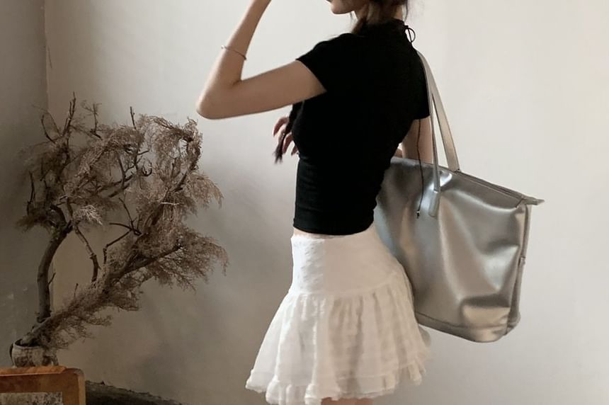 Black Lace Mini A-Line Skirt - Altfashion Shop