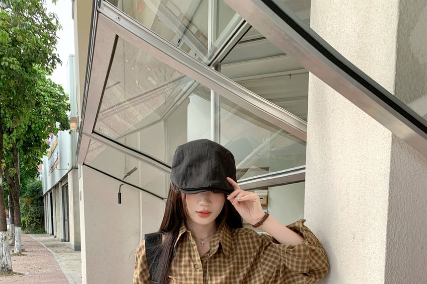 Crimson Plaid Shirt and Midi Skirt Set - Altfashion Shop