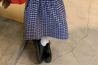 Black Cropped Tee and Plaid Midi Skirt Set - Altfashion Shop