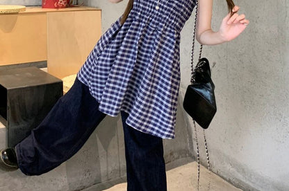 Black Cropped Tee and Plaid Midi Skirt Set - Altfashion Shop