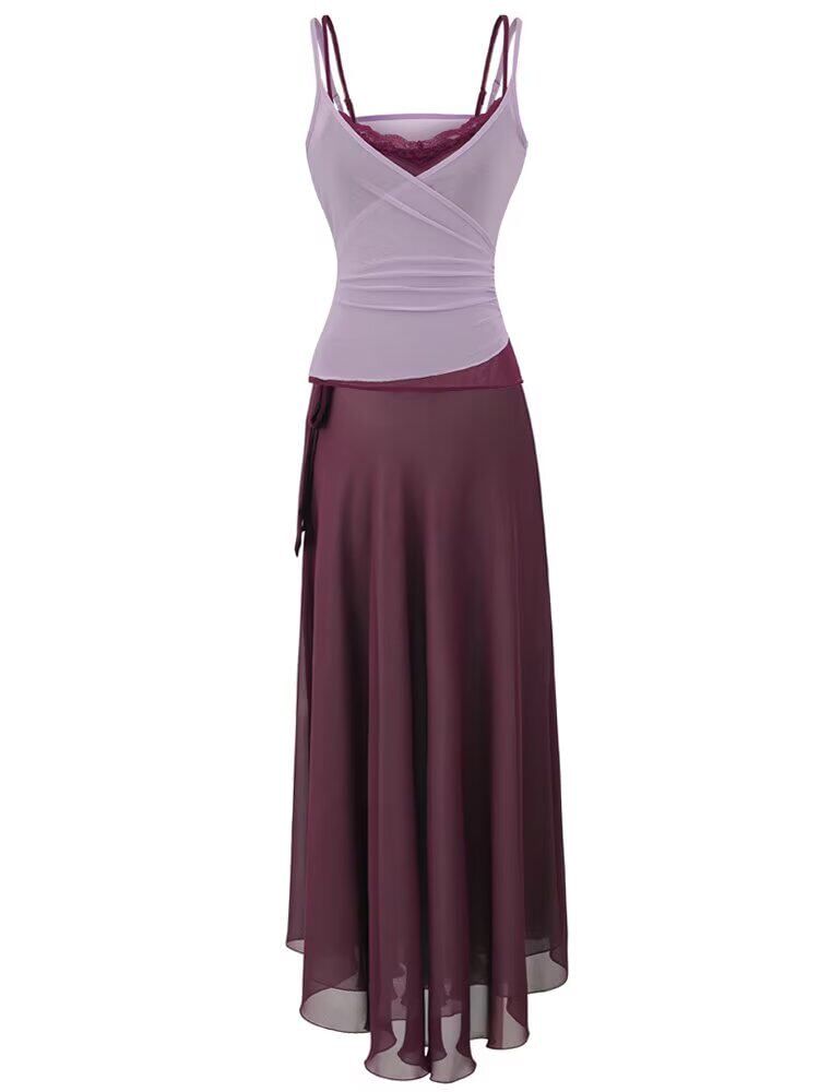 Black Lace Camisole Top and High Waist A-Line Skirt Set - Altfashion Shop