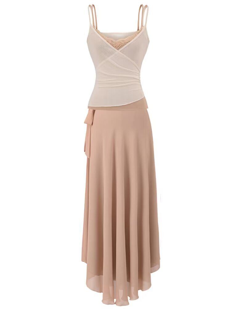 Black Lace Camisole Top and High Waist A-Line Skirt Set - Altfashion Shop