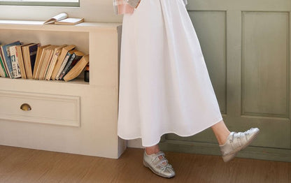 Black A-Line Midi Skirt Set with Belt - Altfashion Shop