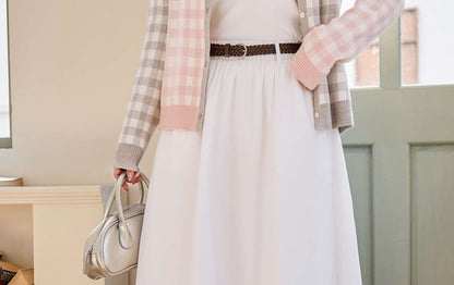Black A-Line Midi Skirt Set with Belt - Altfashion Shop