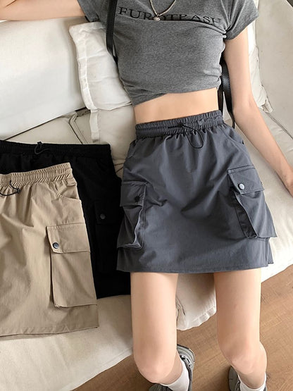 Black Mini A-Line Skirt Stretchy Casual - Altfashion Shop