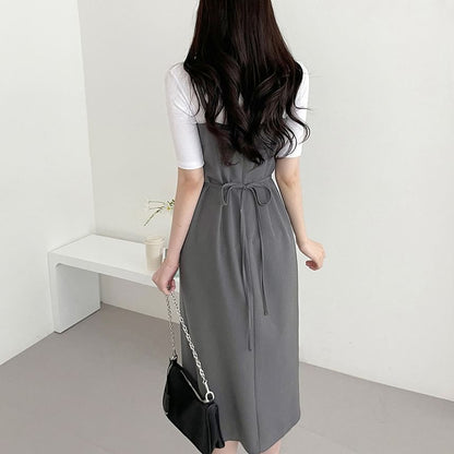 Spaghetti Strap Asymmetrical Plain Midi Sheath Dress