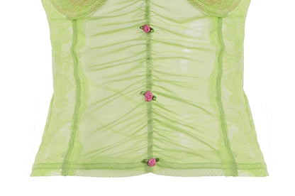 Sheer Cropped Camisole with Lace Trim and Solid Design
