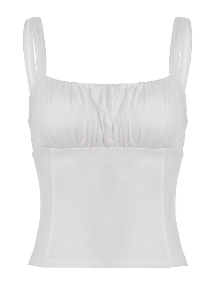 Ruched Camisole Top with Scoop Neck and Solid Color