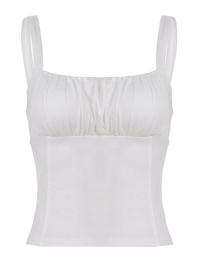 Ruched Camisole Top with Scoop Neck and Solid Color