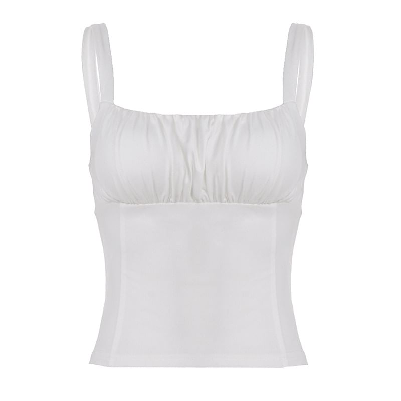 Ruched Camisole Top with Scoop Neck and Solid Color