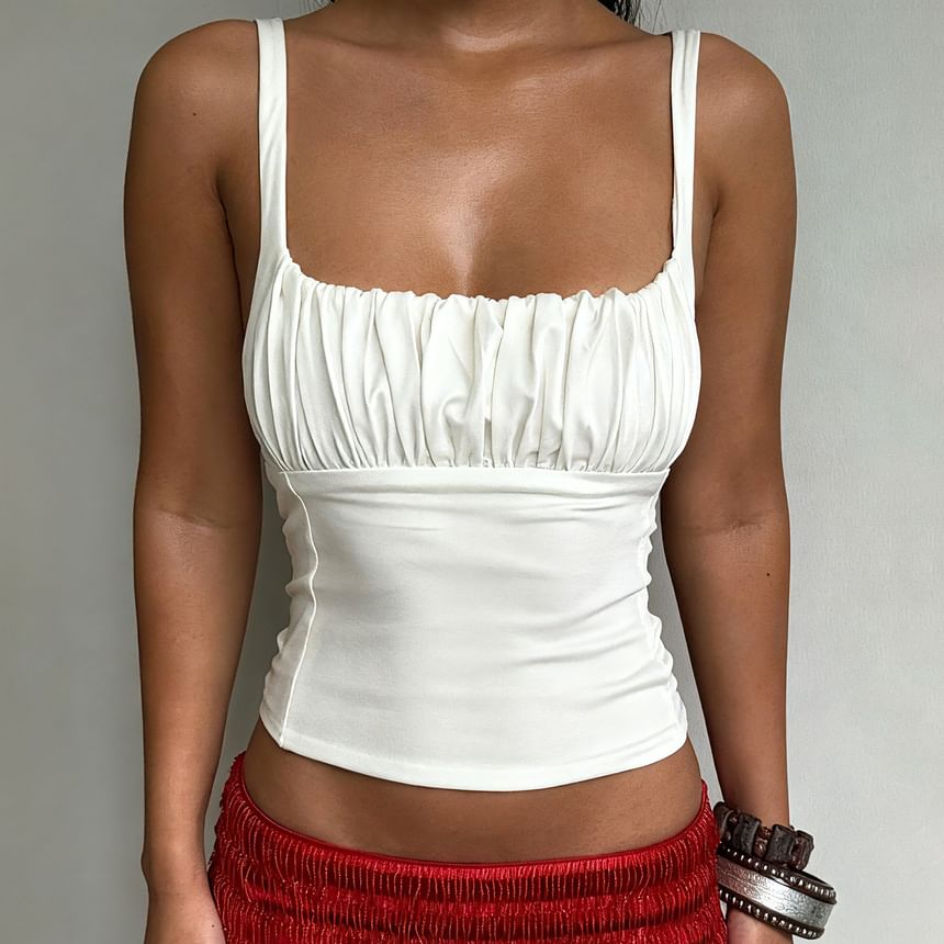 Ruched Camisole Top with Scoop Neck and Solid Color
