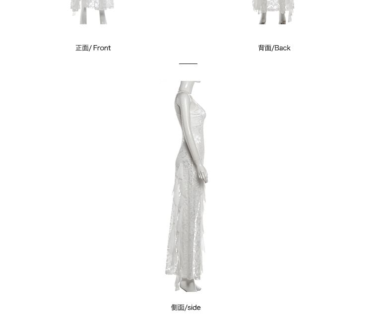 Spaghetti Strap Asymmetrical Keyhole Mini A-Line Lace Dress