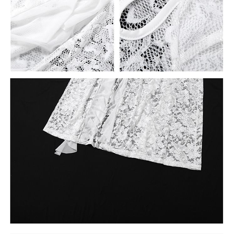 Spaghetti Strap Asymmetrical Keyhole Mini A-Line Lace Dress