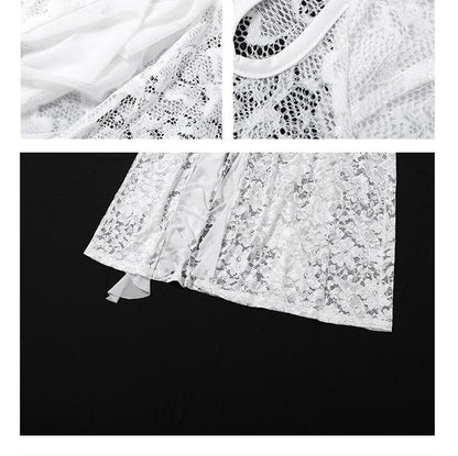 Spaghetti Strap Asymmetrical Keyhole Mini A-Line Lace Dress